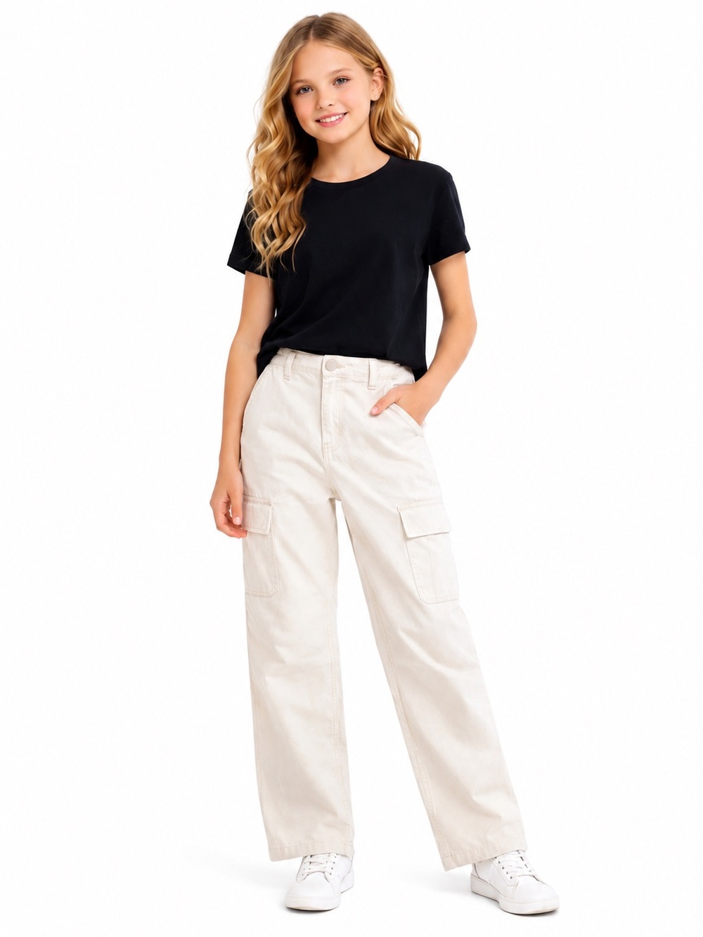 Abercrombie Kids Cream Cargo Pants with Modern Utility Style